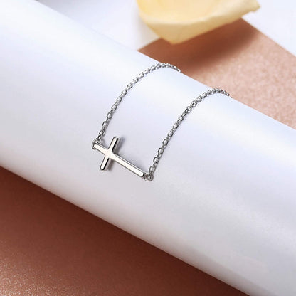 Sllaiss 925 Sterling Silver Sideways Cross Anklet for Women Men Dainty Adjustable White Gold Plated Ankle Bracelets Beach Foot Jewelry Apparel & Accessories > Jewelry > Anklets Sllaiss   