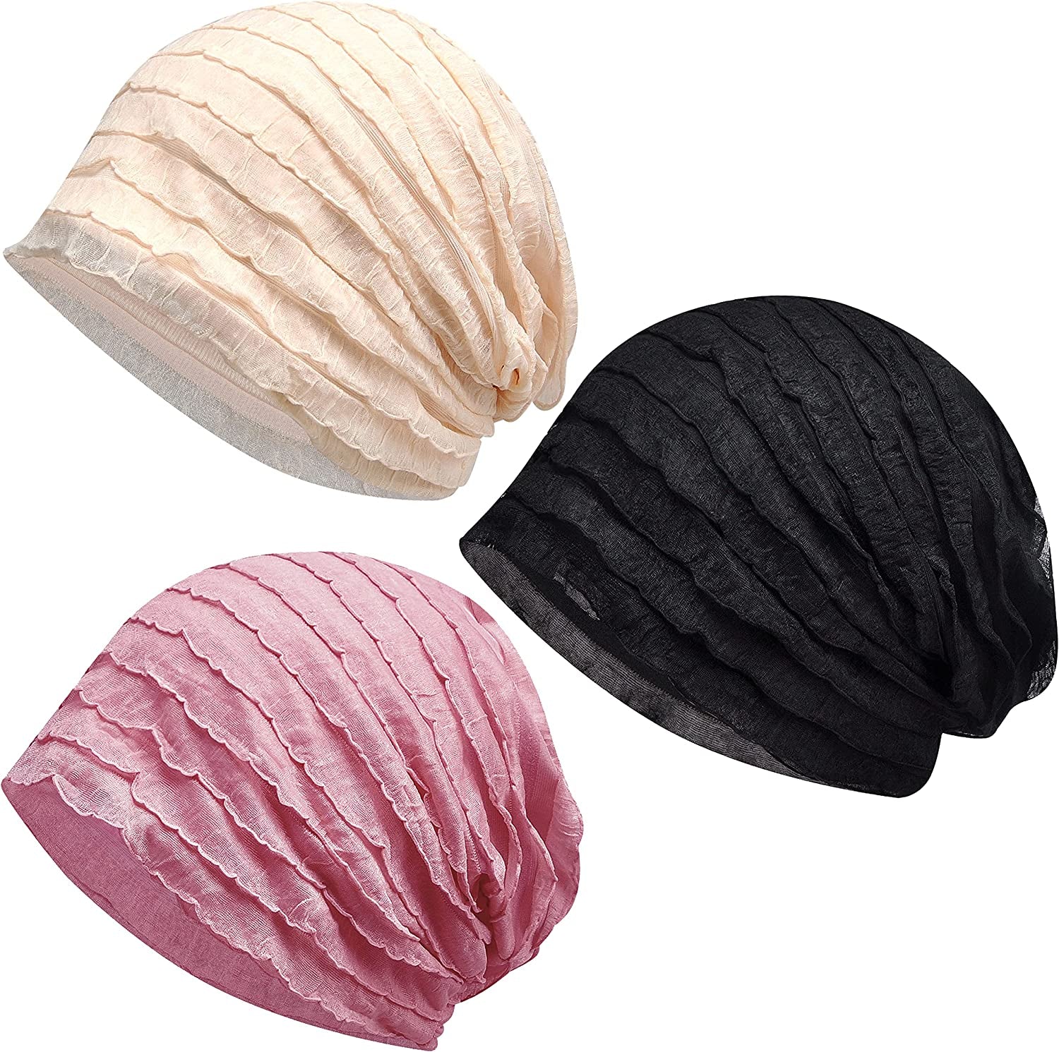 Kayier Women'S Baggy Casual Chemo Beanie Hats Headwear Caps Apparel & Accessories > Clothing Accessories > Headwear Kayier 3 Pack-e  
