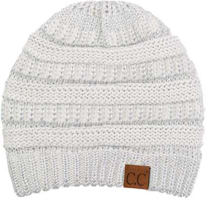 C.C Women'S Beanie Apparel & Accessories > Clothing Accessories > Hats C.C Metallic Ivory/Silver One Size 