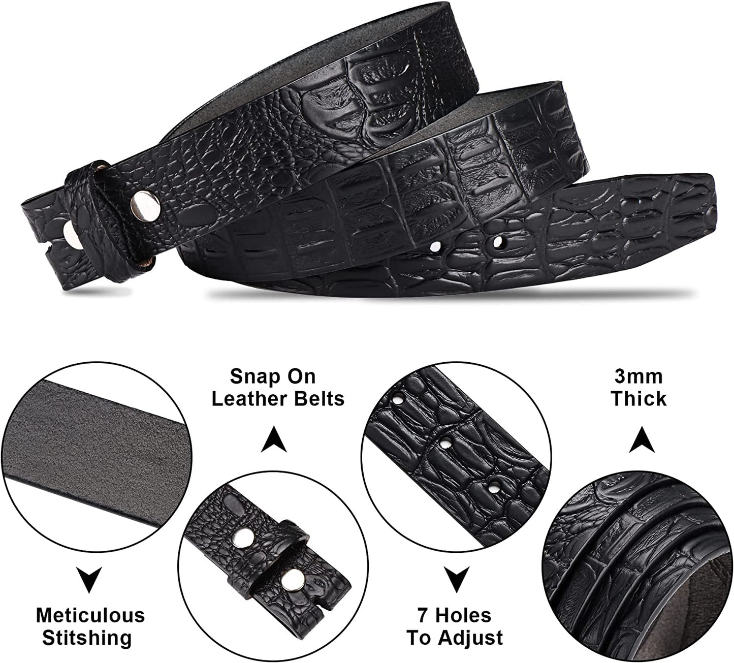 HJONES Men’S Replacement Belt No Buckle Belt Strap, Men'S Leather Belt with Silver Snap on Belt without Buckle 1 1/2” Wide Apparel & Accessories > Clothing Accessories > Belts HJones   