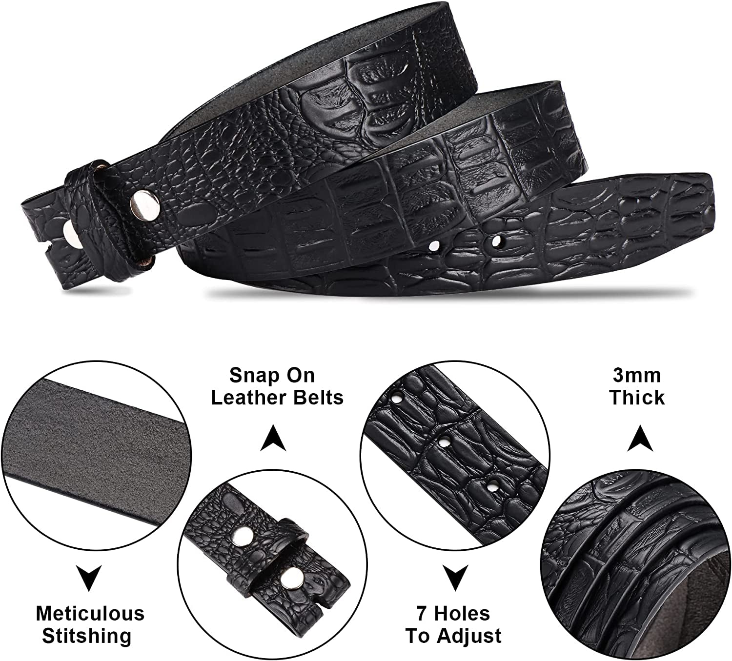 HJONES Men’S Replacement Belt No Buckle Belt Strap, Men'S Leather Belt with Silver Snap on Belt without Buckle 1 1/2” Wide Apparel & Accessories > Clothing Accessories > Belts HJones   
