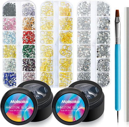 Molisaka Black Nail Art Rhinestones, Glass Flat Back Rhinestones for Nails Decorations, Bling Crystals Nail Gems for Nail Design, 3D Nail Jewels Set with Rhinestone Picker Tools (2320Pcs) Health & Beauty > Personal Care > Cosmetics > Cosmetic Tools > Nail Tools Molisaka Multicolor  