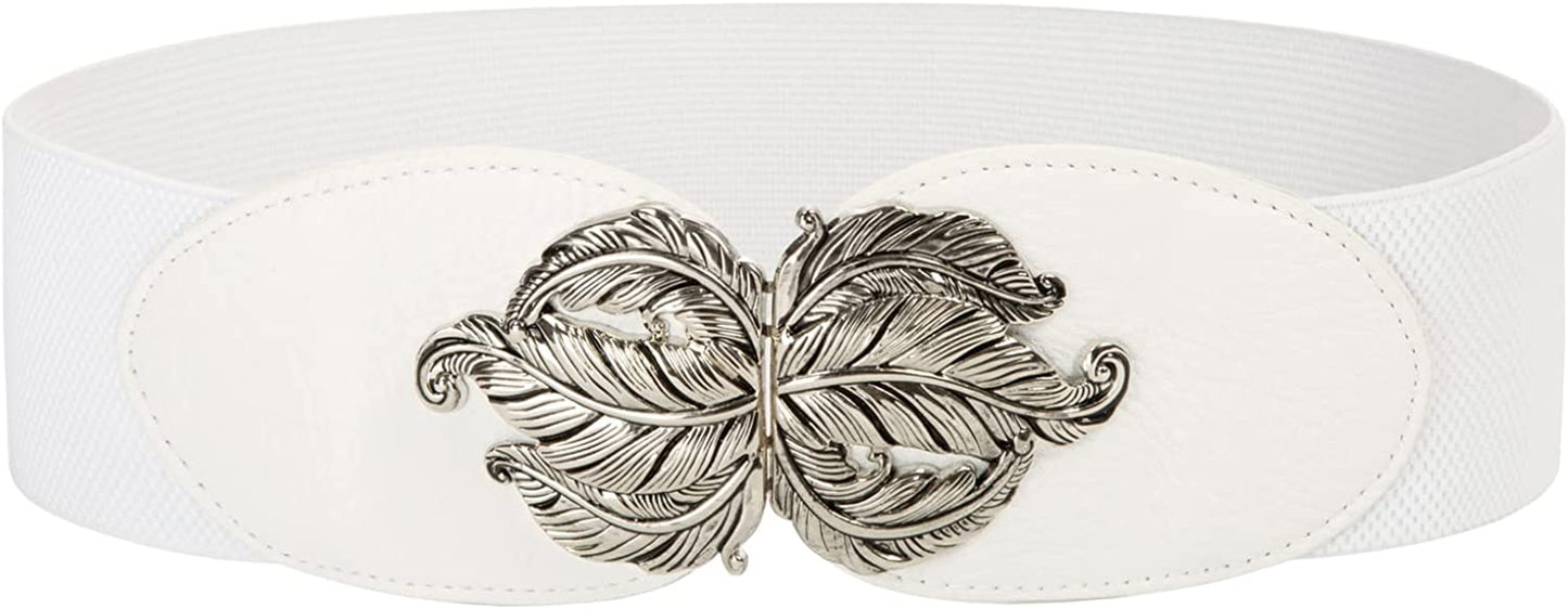 Women Stretchy Vintage Dress Belt Elastic Waist Cinch Belt CL413 Apparel & Accessories > Clothing Accessories > Belts GRACE KARIN White-leaves X-Large 