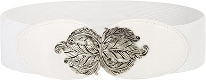 Women Stretchy Vintage Dress Belt Elastic Waist Cinch Belt CL413 Apparel & Accessories > Clothing Accessories > Belts GRACE KARIN White-leaves X-Large 