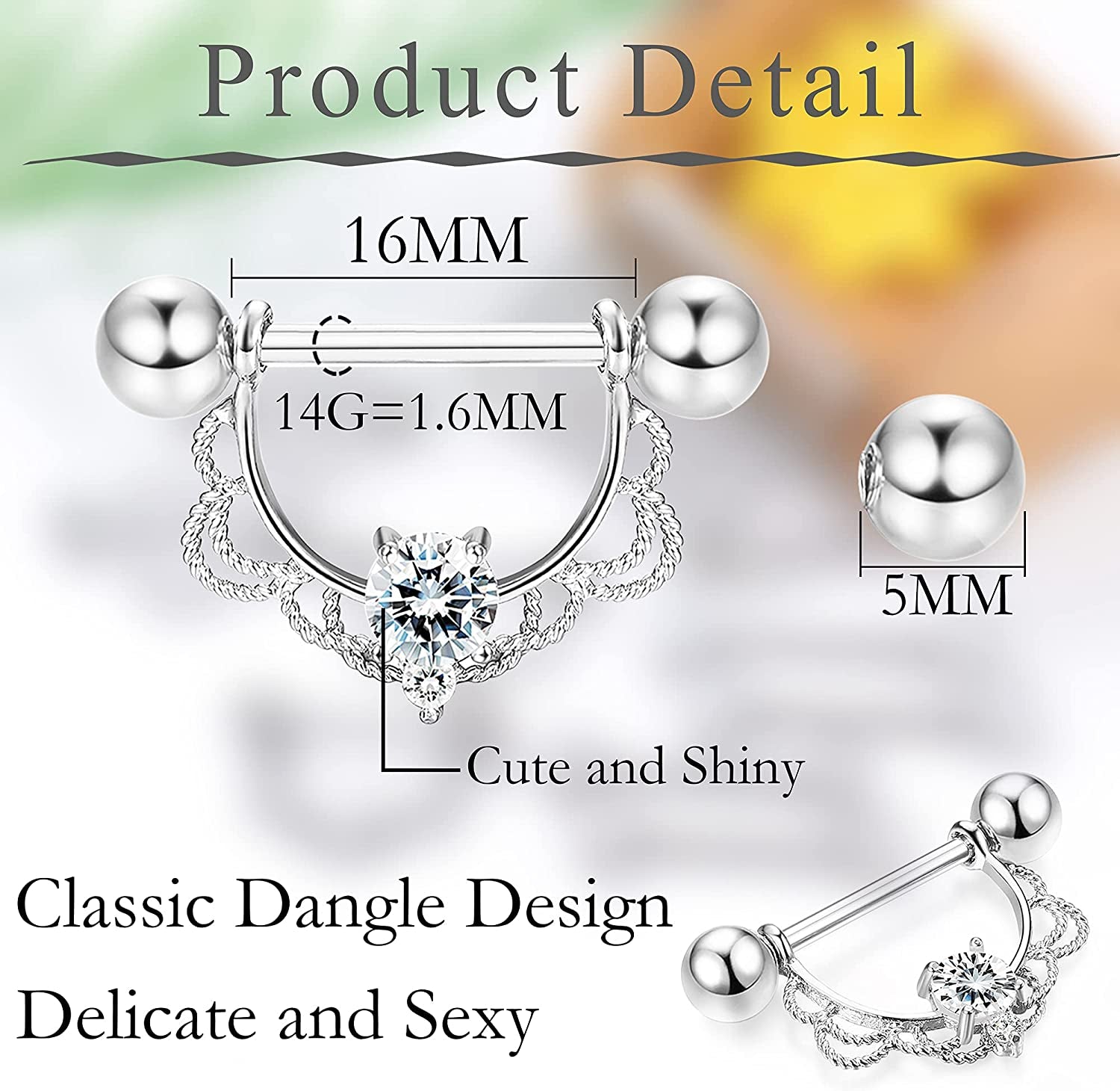 FINREZIO 6-8 Pairs 14G Nipple Rings 316L Surgical Steel Heart CZ Tongue Barbell Body Piercing Shield Ring Set 5/8 Inches Apparel & Accessories > Jewelry > Body Jewelry FINREZIO   