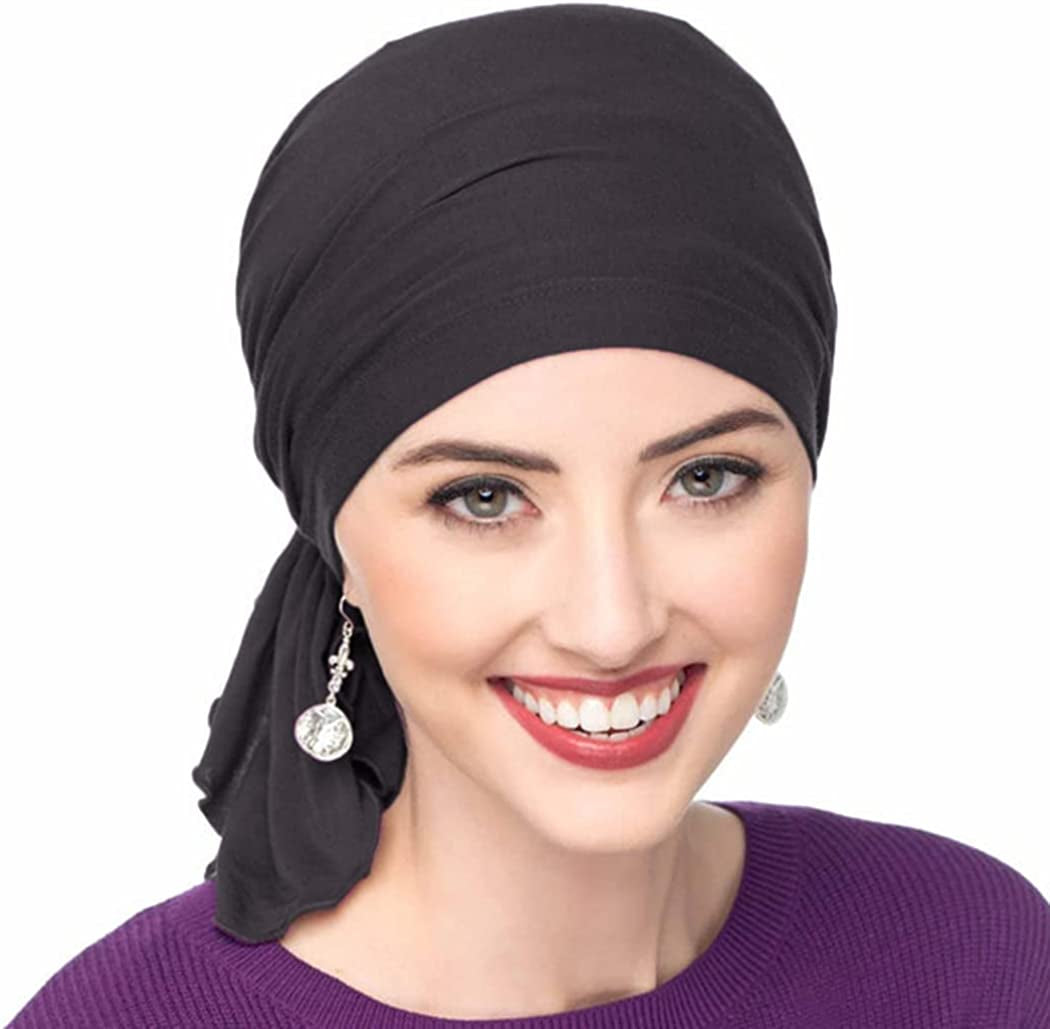 GORTIN Chemo Headwear Black Turban Headscarfs Cancer Slip on Headwear for Hair Loss Pre-Tied Sleep Beanie Headwraps for Women Apparel & Accessories > Clothing Accessories > Headwear GORTIN Black  