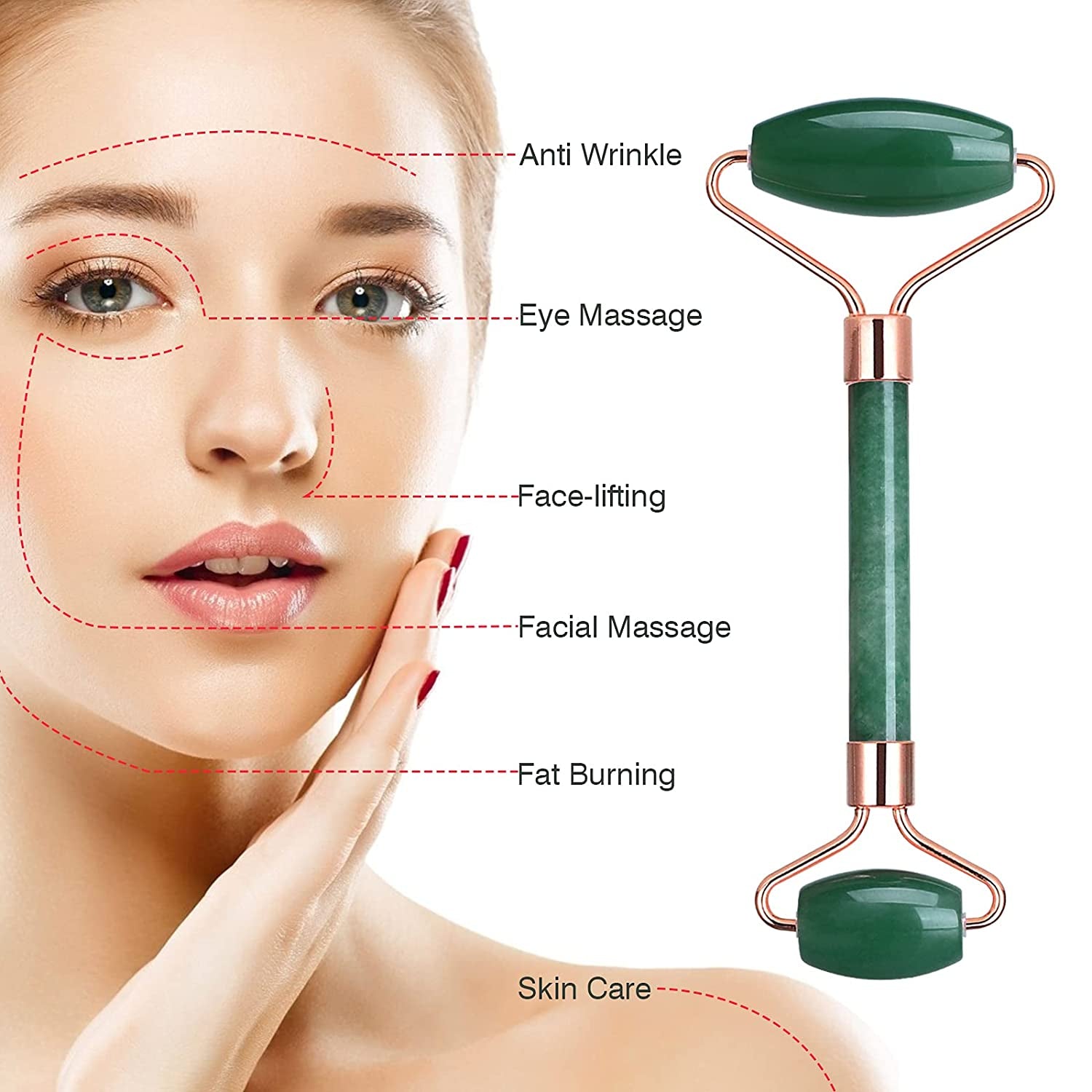 Jade Roller and Gua Sha, Natural Face Jade Roller, Anti-Aging Facial Beauty Roller Skin Care Tools for Face, Eyes, Neck, Body Muscle Relaxing and Relieve Fine Lines and Wrinkles,With Mask Brush(Green) Health & Beauty > Personal Care > Cosmetics > Cosmetic Tools > Skin Care Tools LEASEN   