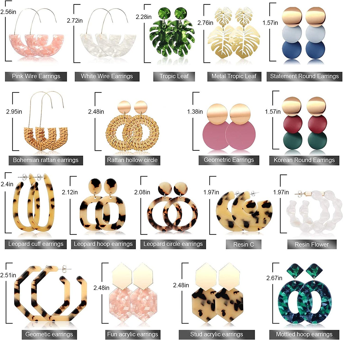 FIFATA 18 Pairs Statement Rattan Earrings for Women Girls Fun Acrylic Hoop Drop Dangle Earrings Fashion Resin Jewelry Set Hypoallergenic for Sensitive Ears Apparel & Accessories > Jewelry > Earrings FIFATA   