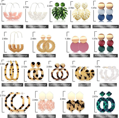 FIFATA 18 Pairs Statement Rattan Earrings for Women Girls Fun Acrylic Hoop Drop Dangle Earrings Fashion Resin Jewelry Set Hypoallergenic for Sensitive Ears Apparel & Accessories > Jewelry > Earrings FIFATA   