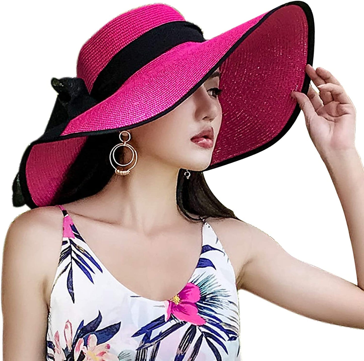 Women'S Folable Floppy Hat,Wide Brim Sun Protection Straw Hat, Summer UV Protection Beach Cap Apparel & Accessories > Clothing Accessories > Hats FSIGOM C1-e-rose Red  