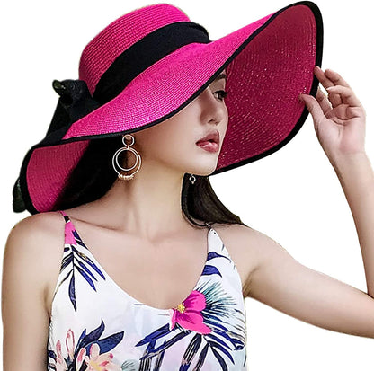 Women'S Folable Floppy Hat,Wide Brim Sun Protection Straw Hat, Summer UV Protection Beach Cap Apparel & Accessories > Clothing Accessories > Hats FSIGOM C1-e-rose Red  