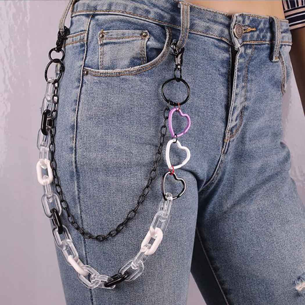 Bounzhi Cute Pants Jean Chain Layered Keychain Punk Colorful Pendants Heart Pocket Trousers Chain Hiphop Rock Wallet Chains Body Jewelry for Men and Women (Blue) Apparel & Accessories > Jewelry > Body Jewelry Bounzhi Black  