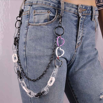Bounzhi Cute Pants Jean Chain Layered Keychain Punk Colorful Pendants Heart Pocket Trousers Chain Hiphop Rock Wallet Chains Body Jewelry for Men and Women (Blue) Apparel & Accessories > Jewelry > Body Jewelry Bounzhi Black  