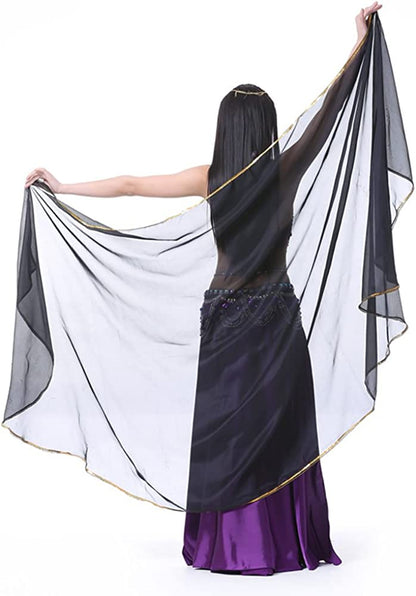 Lightweight Semicircle Chiffon Hand Scarf Belly Dance Costume Outfit Hip Scarf Sequin Trim Shawls Veils Apparel & Accessories > Clothing Accessories > Scarves & Shawls SHOWYOU Black  