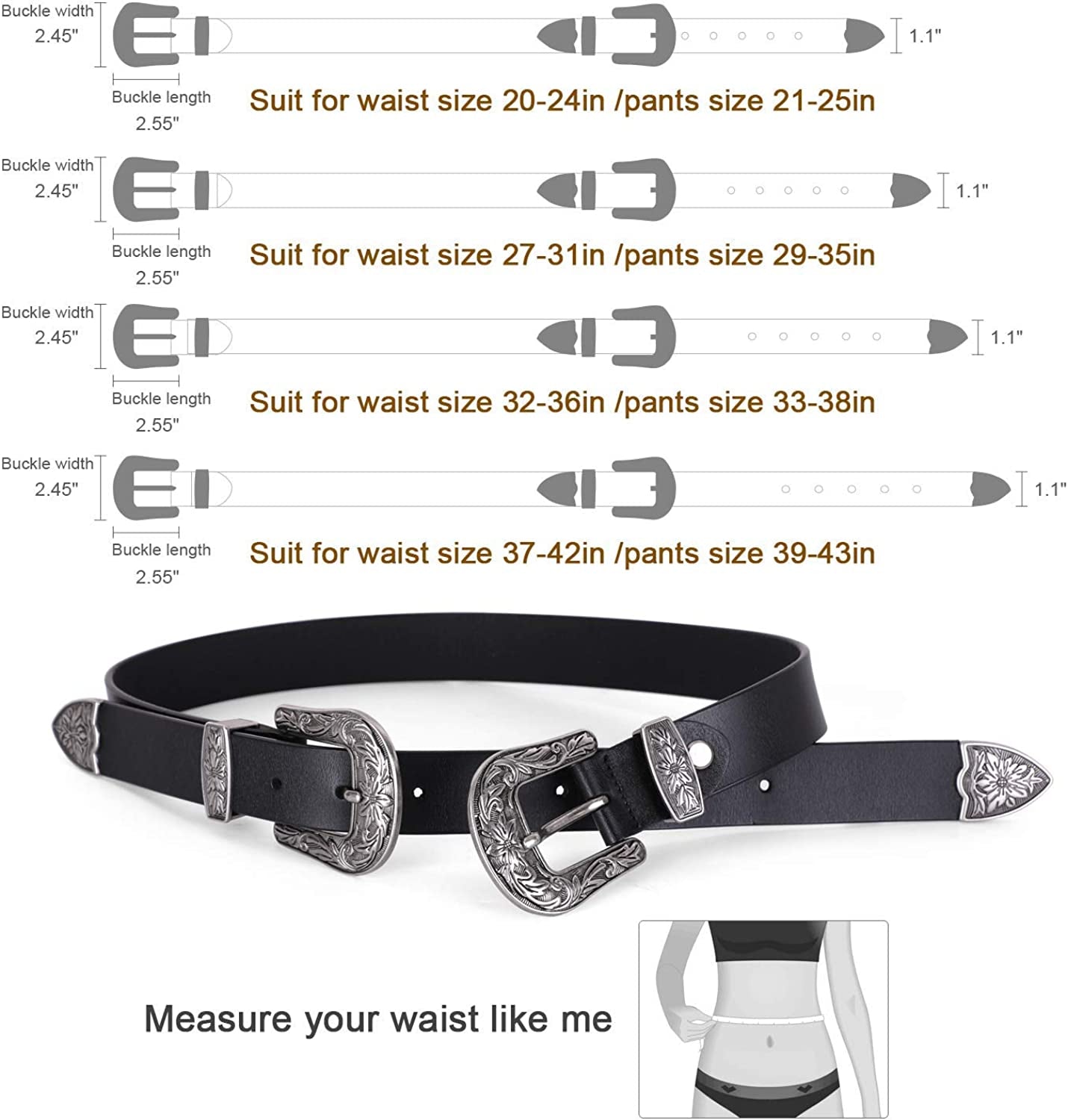 Women Leather Belts Ladies Vintage Western Design Black Waist Belt for Pants Dresses Apparel & Accessories > Clothing Accessories > Belts KYLIE MAX   