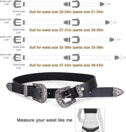 Women Leather Belts Ladies Vintage Western Design Black Waist Belt for Pants Dresses Apparel & Accessories > Clothing Accessories > Belts KYLIE MAX   