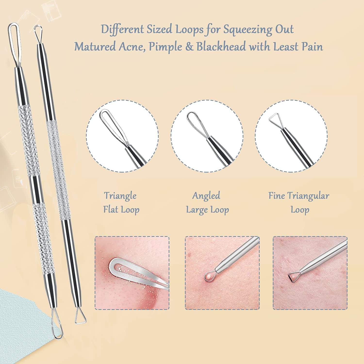 Blackhead Remover Pimple Popper Tool Kit, 6-In-1 Blackhead Comedone Acne Blemish Pimple Extractor Tool Kit Tweezers Kit Skin Care Tools for Face Health & Beauty > Personal Care > Cosmetics > Cosmetic Tools > Skin Care Tools SKINOSM   