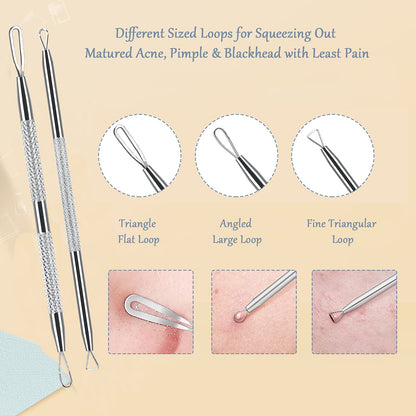 Blackhead Remover Pimple Popper Tool Kit, 6-In-1 Blackhead Comedone Acne Blemish Pimple Extractor Tool Kit Tweezers Kit Skin Care Tools for Face Health & Beauty > Personal Care > Cosmetics > Cosmetic Tools > Skin Care Tools SKINOSM   