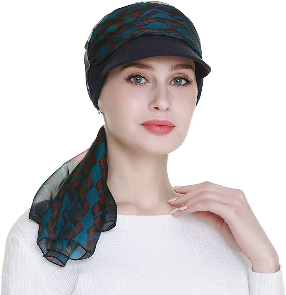 Newsboy Cap for Women Chemo Headwear with Scarfs Gifts Hair Loss Available All Year Apparel & Accessories > Clothing Accessories > Bandanas & Headties FocusCare Navy  