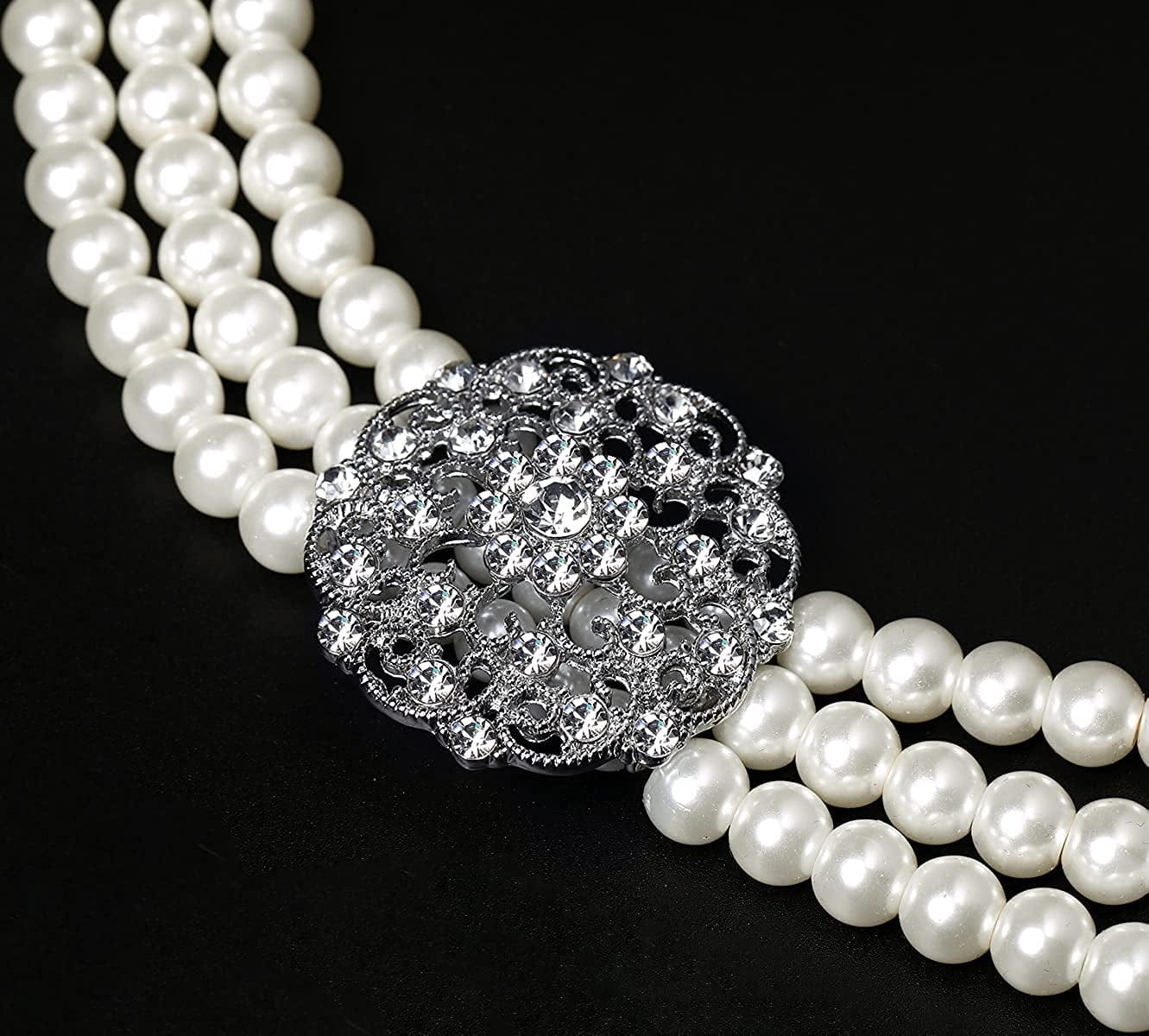 BABEYOND 1920S Gatsby Pearl Necklace Vintage Bridal Pearl Necklace Earrings Jewelry Set Multilayer Imitation Pearl Necklace with Brooch