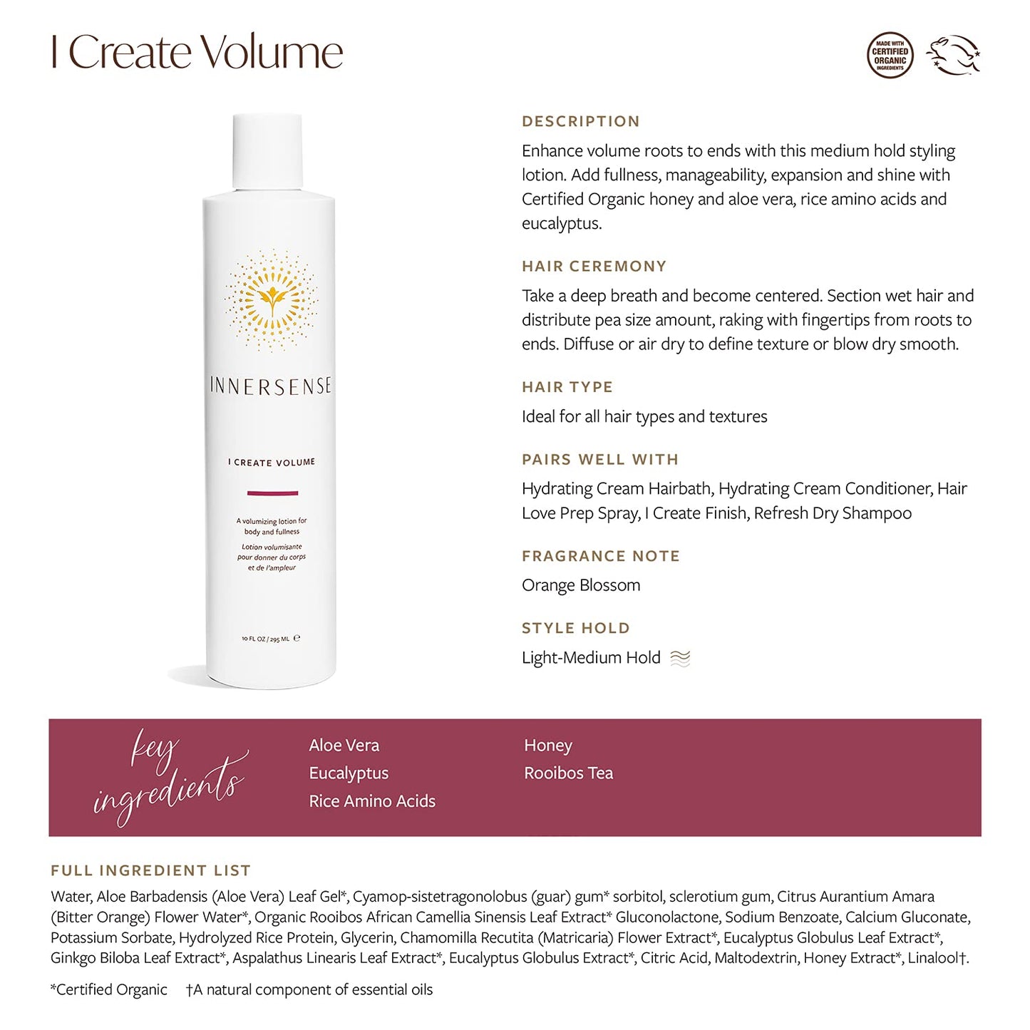 Innersense Organic Beauty - Natural I Create Volume Hair Volumizing Lotion | Non-Toxic, Cruelty-Free, Clean Haircare (10Oz) Health & Beauty > Personal Care > Hair Care INNERSENSE   
