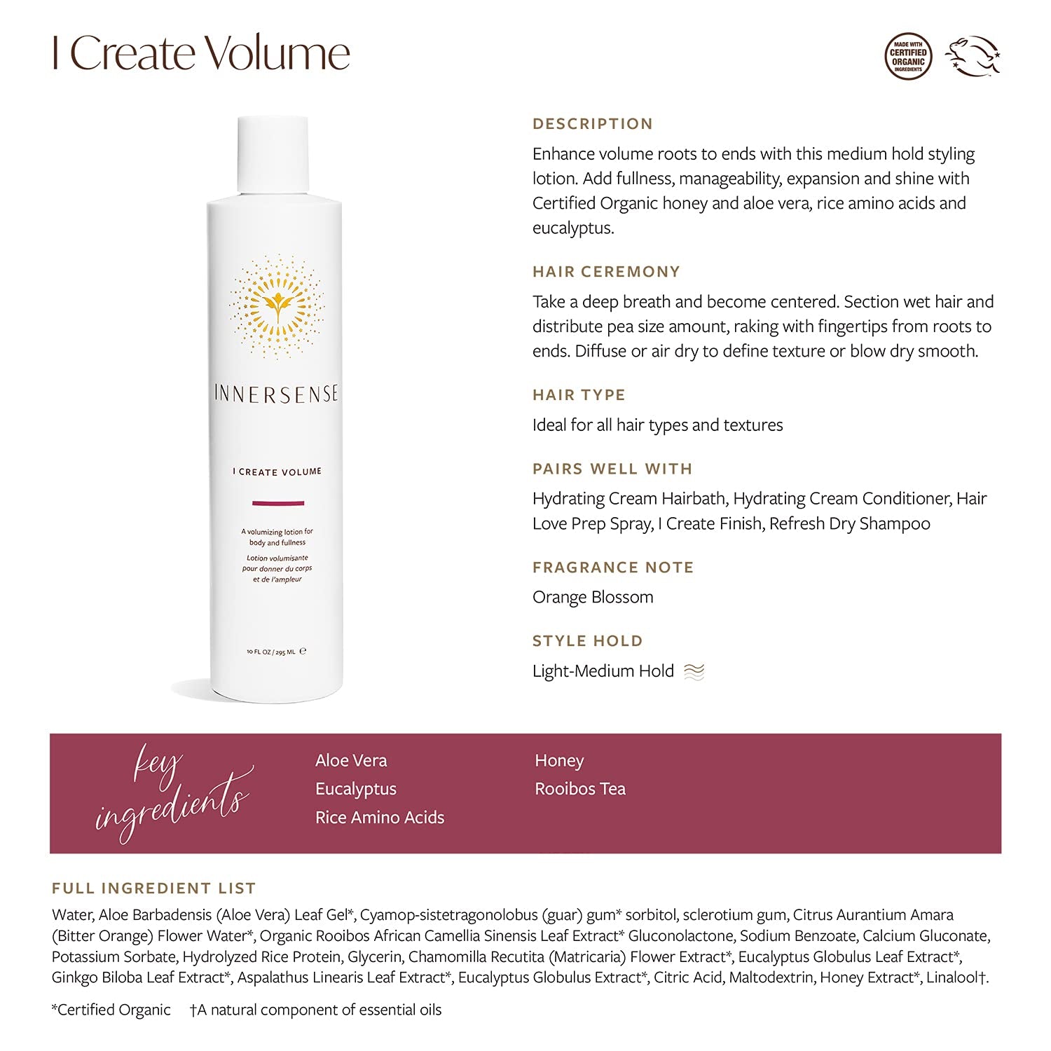 Innersense Organic Beauty - Natural I Create Volume Hair Volumizing Lotion | Non-Toxic, Cruelty-Free, Clean Haircare (10Oz) Health & Beauty > Personal Care > Hair Care INNERSENSE   