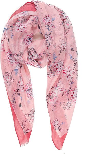 Scarf for Women Lightweight Floral Flower Scarves for Spring Spring Fall Winter Shawl Wrap Apparel & Accessories > Clothing Accessories > Scarves & Shawls MELIFLUOS DESIGNED IN SPAIN Barcelona Collection 2 - Floral Pink With Fuschia Border  