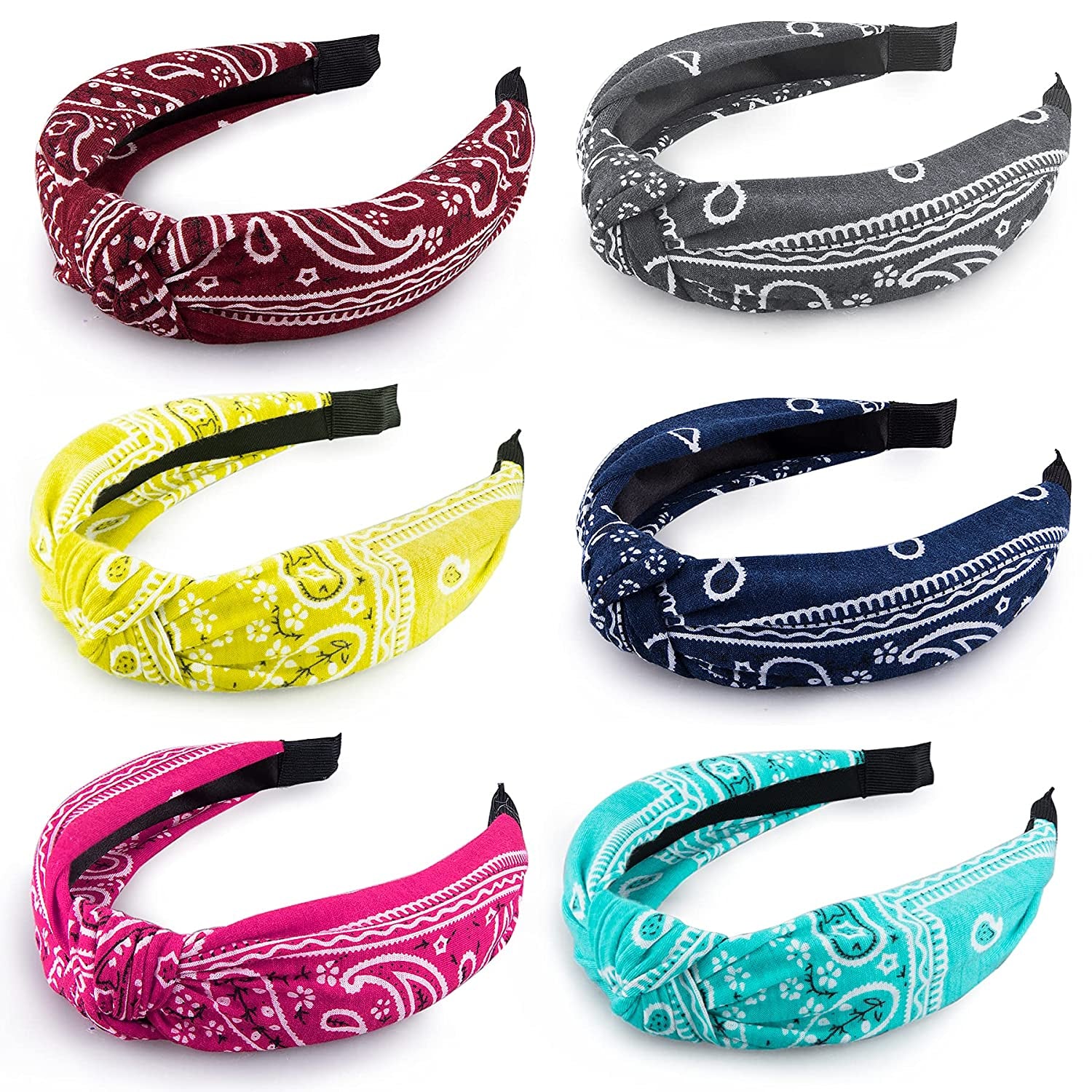 Duufin 6 Pieces Top Knot Headband Paisley Boho Headbands Vintage Cross Knotted Headbands Twisted Knot Headbands for Women and Girls Apparel & Accessories > Clothing Accessories > Bandanas & Headties Duufin Lively Color  