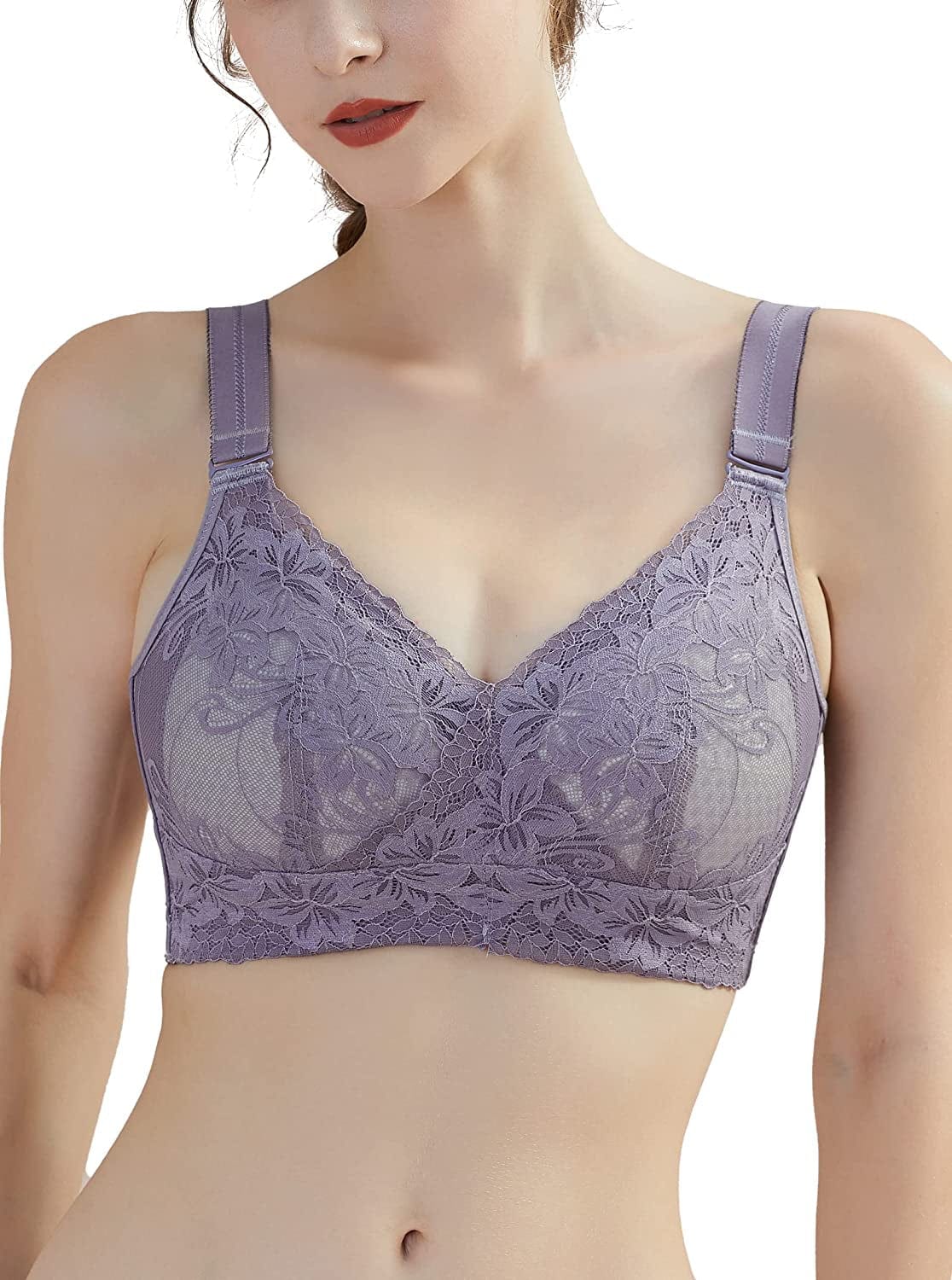 Baetty Lace Bras for Women No Underwire, Full Coverage Wireless Minimizer Bras with Honeycomb Inner Cushion 32B-42DDD (6170) 6170-purple / (34) 34C