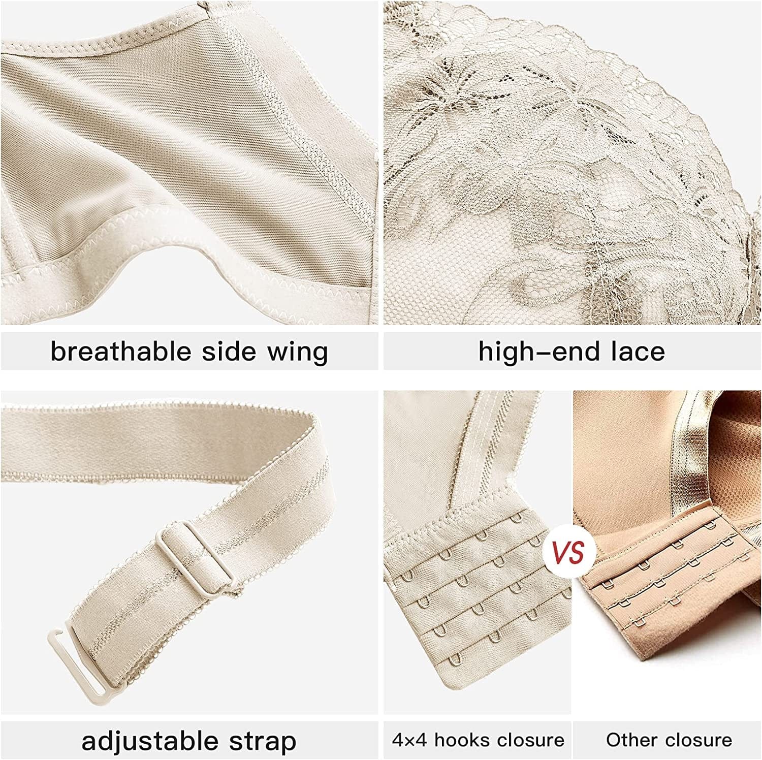 Baetty Lace Bras for Women No Underwire, Full Coverage Wireless Minimizer Bras with Honeycomb Inner Cushion 32B-42DDD (6170)