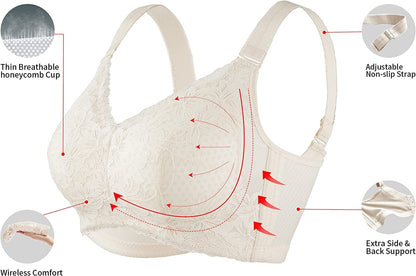 Baetty Lace Bras for Women No Underwire, Full Coverage Wireless Minimizer Bras with Honeycomb Inner Cushion 32B-42DDD (6170)
