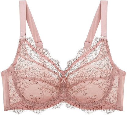 Baetty Lace Push up Bras for Women, Supportive Minimizer Bras for Women Full Coverage, Unlined Bras with Underwire (5121) 5121-pink / 42D