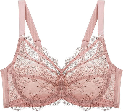 Baetty Lace Push up Bras for Women, Supportive Minimizer Bras for Women Full Coverage, Unlined Bras with Underwire (5121) 5121-pink / 36C