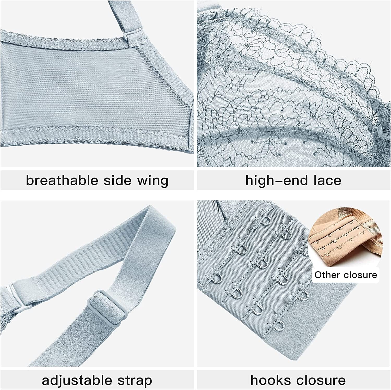 Baetty Lace Push up Bras for Women, Supportive Minimizer Bras for Women Full Coverage, Unlined Bras with Underwire (5121)