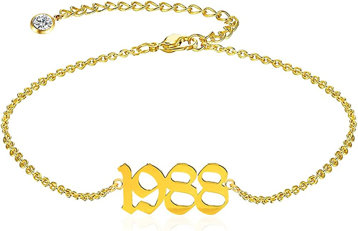 QJLE Ankle Bracelets for Women,Personalized Birth Year Number Gold Anklets for Women,Summer Beach Foot Chain Dainty Anklet Jewelry Birthday Gifts for Her Apparel & Accessories > Jewelry > Anklets QJLE Gold 1988  