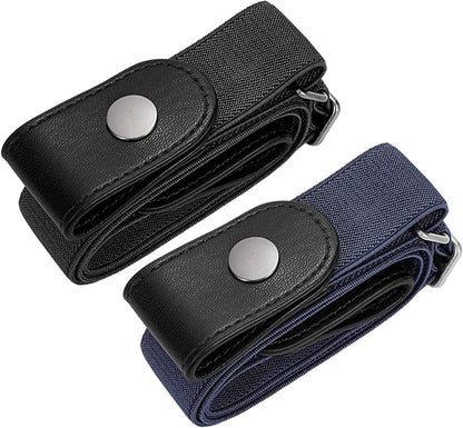 No Buckle Elastic Stretch Belts for Men and Women, Comfortable Invisible Belts for Jeans Pants Apparel & Accessories > Clothing Accessories > Belts SUOSDEY I-black+blue(gun Button) S--M:Waist size 24''-34'' 