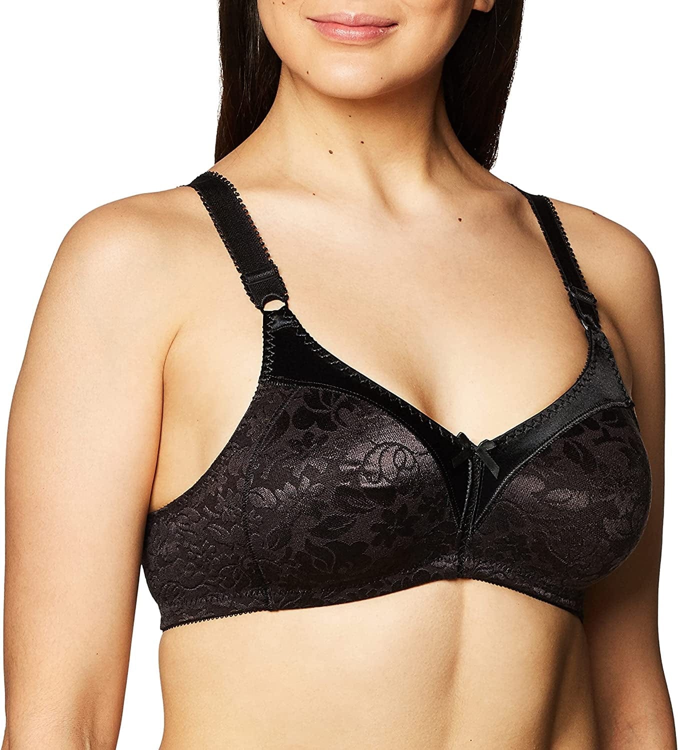 Bali Double Support Wireless Bra, Lace Bra with Stay-In-Place Straps, Full-Coverage Wirefree Bra, Tagless for Everyday Wear Black / 42C