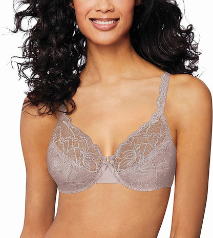 Bali Lace Desire Underwire Bra, Full-Coverage Lace Bra with Underwire Cups, Plunging Underwire Bra for Everyday Comfort Warmsteel / 34D
