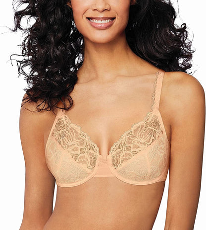 Bali Lace Desire Underwire Bra, Full-Coverage Lace Bra with Underwire Cups, Plunging Underwire Bra for Everyday Comfort Champagne Shimmer / 40B