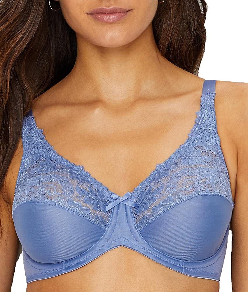 Bali Lilyette Minimizer Bra, Lacey Underwire Bra with Full-Coverage & Natural Support, Underwire Bra for Everyday Wear Chateau Blue / 36DD