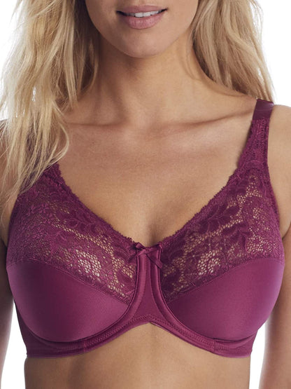 Bali Lilyette Minimizer Bra, Lacey Underwire Bra with Full-Coverage & Natural Support, Underwire Bra for Everyday Wear Maroon Dusk / 34D
