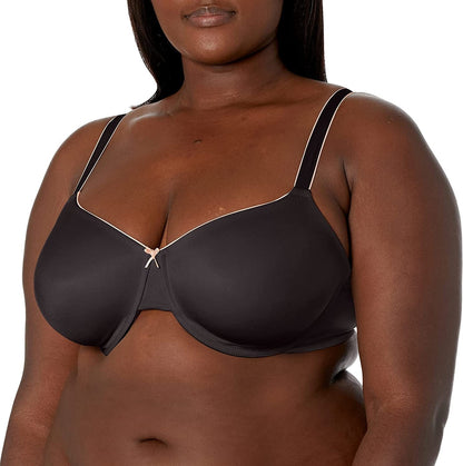 Bali Passion for Comfort Underwire Bra with Full-Coverage, Light Lift Back Smoothing Shapewear Bra for Everyday Wear Black/Nude / 44D