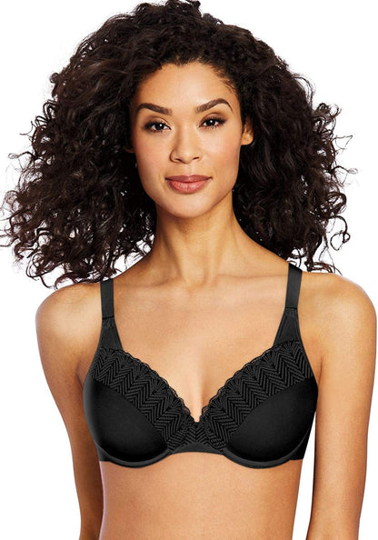 Bali Passion for Comfort Underwire Bra with Full-Coverage, Light Lift Back Smoothing Shapewear Bra for Everyday Wear Black Lace / 34C
