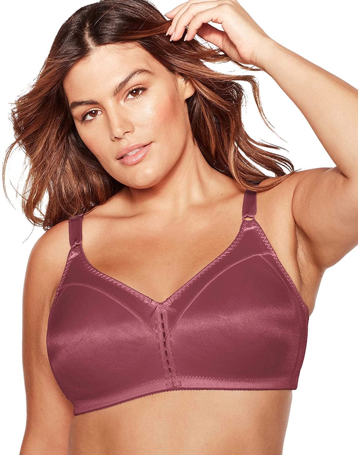 Bali Wireless Bra, Our Bestselling Wirefree Moisture-Wicking Bra, Double Support Satin Full-Coverage Wireless Bra Rustic Berry Red / 42C