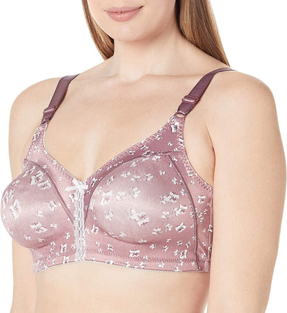 Bali Wireless Bra, Our Bestselling Wirefree Moisture-Wicking Bra, Double Support Satin Full-Coverage Wireless Bra White/Smokey Purple Floral Print / 36D