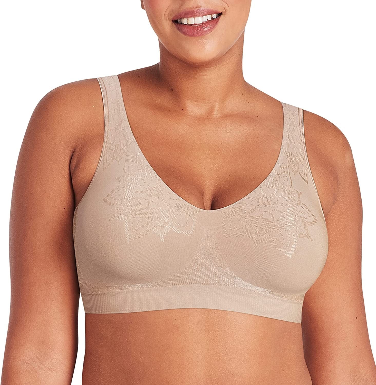 Bali Women'S Comfort Revolution Full-Coverage Wireless Bra, Wirefree T-Shirt Bra, DF3484 Almond Aztec / Small