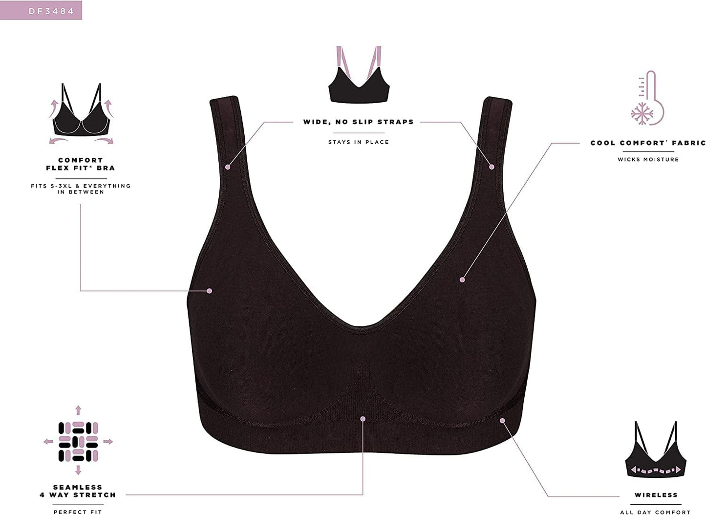 Bali Women'S Comfort Revolution Full-Coverage Wireless Bra, Wirefree T-Shirt Bra, DF3484