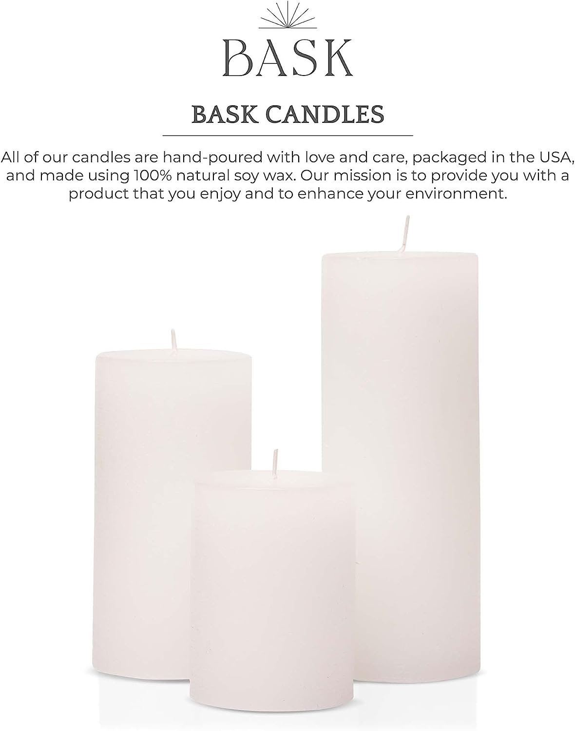BASK Mottled Pillar Candles - Unscented White Pillar Candles Set of 3 - Dripless Large Candles Pillar - Smokeless White Pillar Candles for All Occasions