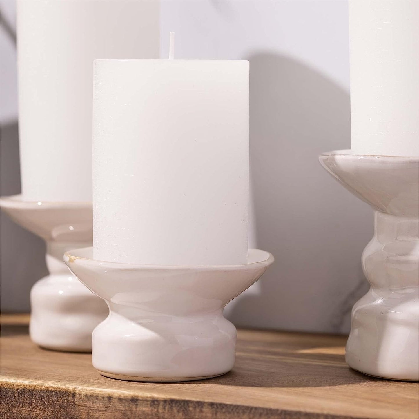 BASK Mottled Pillar Candles - Unscented White Pillar Candles Set of 3 - Dripless Large Candles Pillar - Smokeless White Pillar Candles for All Occasions
