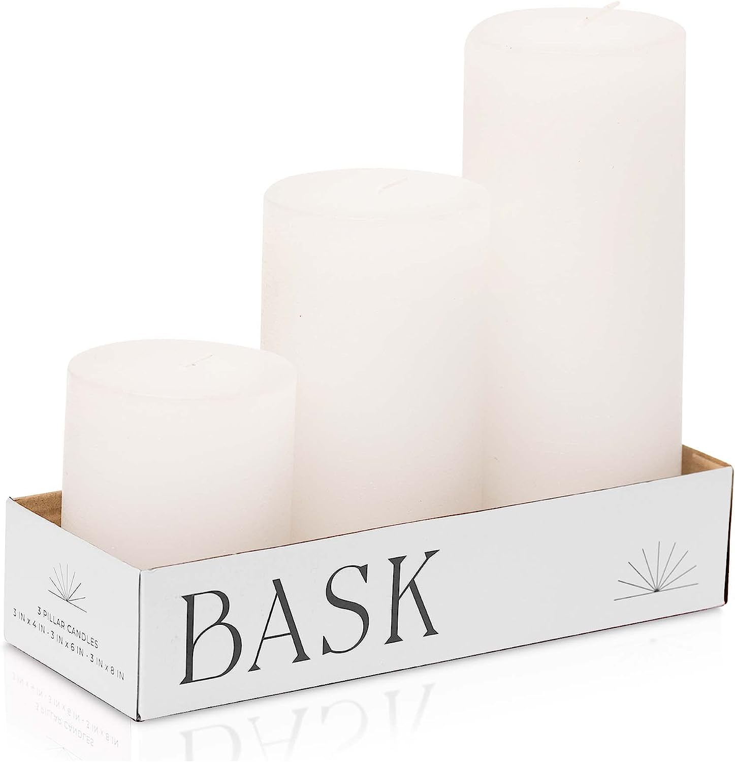 BASK Mottled Pillar Candles - Unscented White Pillar Candles Set of 3 - Dripless Large Candles Pillar - Smokeless White Pillar Candles for All Occasions White